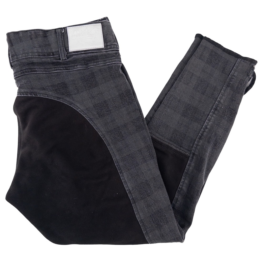 Goode Rider Womens 34R Full Seat Denim Breeches Black Gray Plaid 14801 Riding